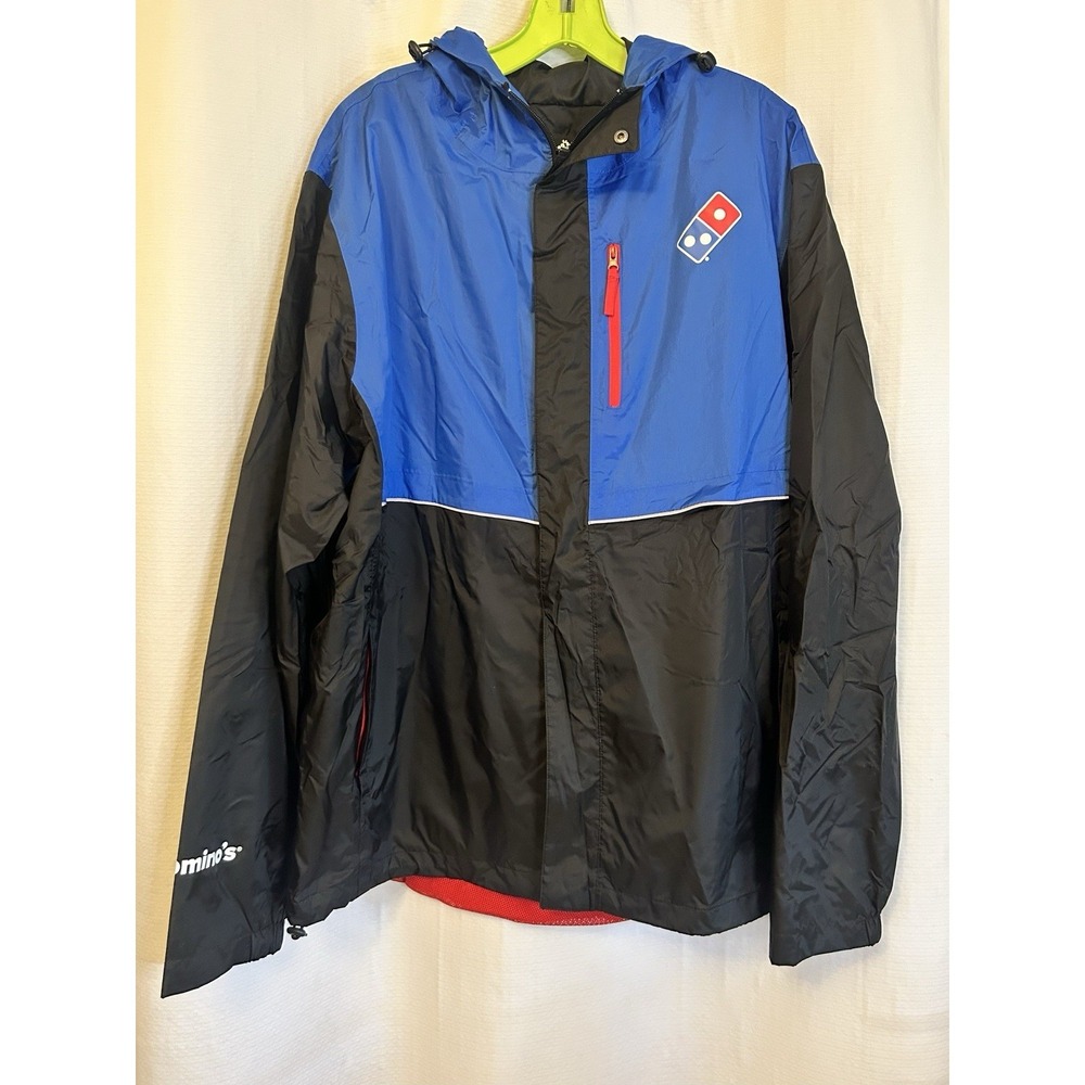 Dominos Pizza Jacket Adult XL Black Full Zip Hooded Work Uniform Windbreaker